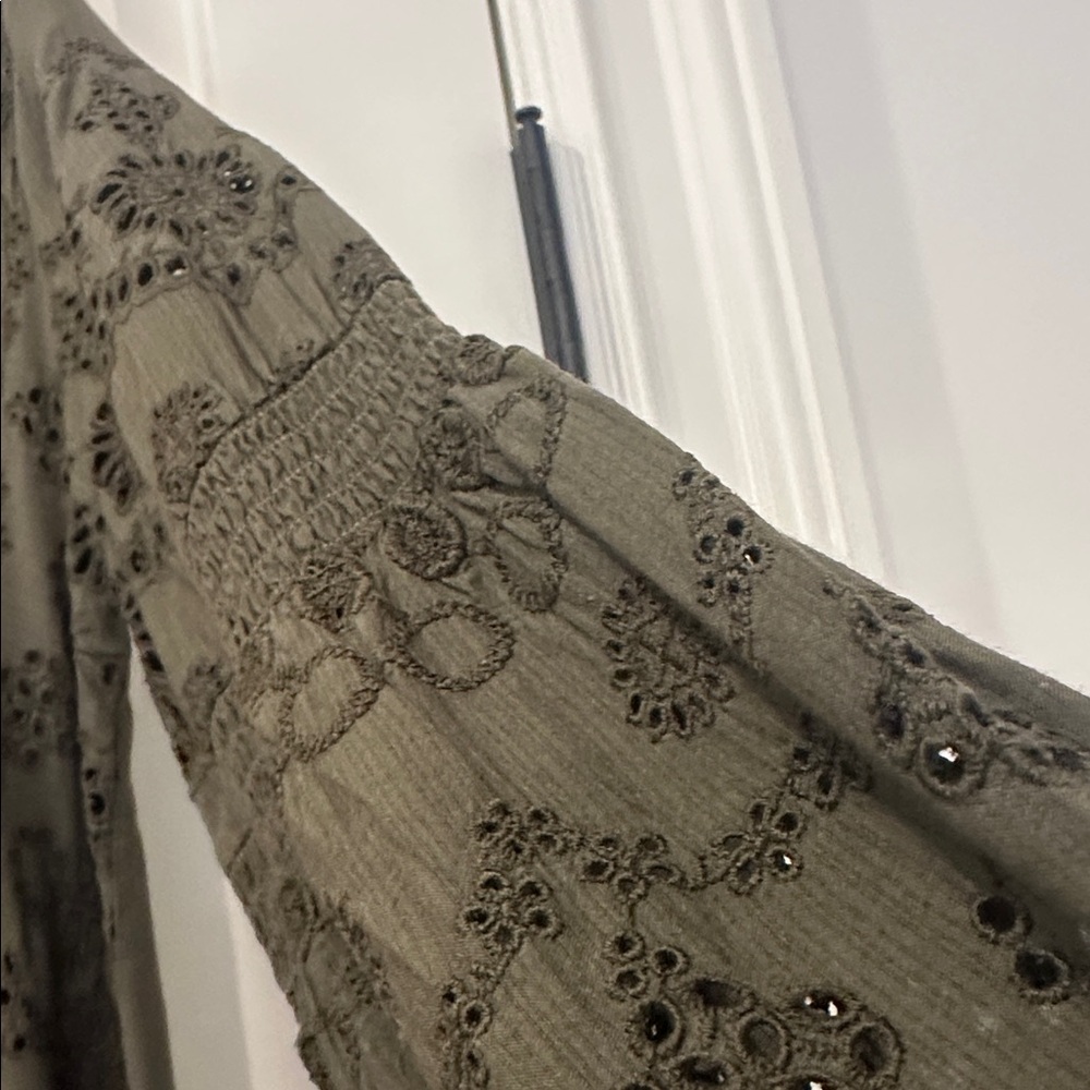 Olive Green Embroidered Maxi Dress By Sundance - Picture 5 of 7